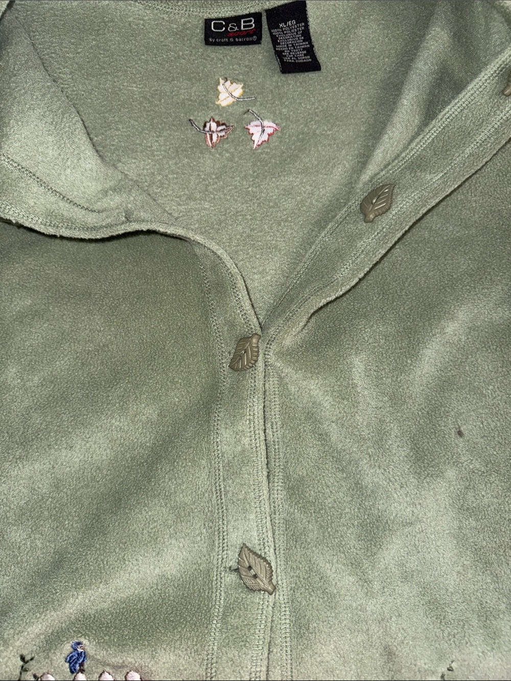 Vintage 90s Croft & Barrow Autumn Fleece Cardigan Sweater Sage Green Embroidered - Picture 12 of 14